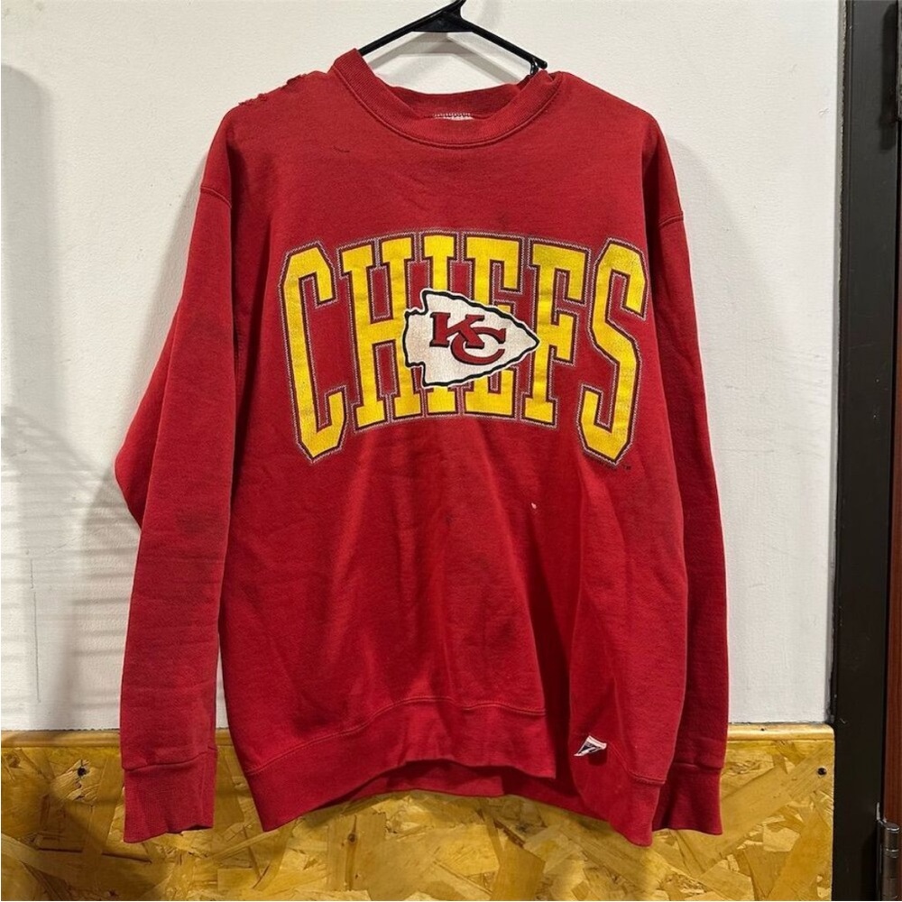 Vintage 90s Logo 7 Kansas City Chiefs Crewneck Sweatshirt Men's L Red Graphic